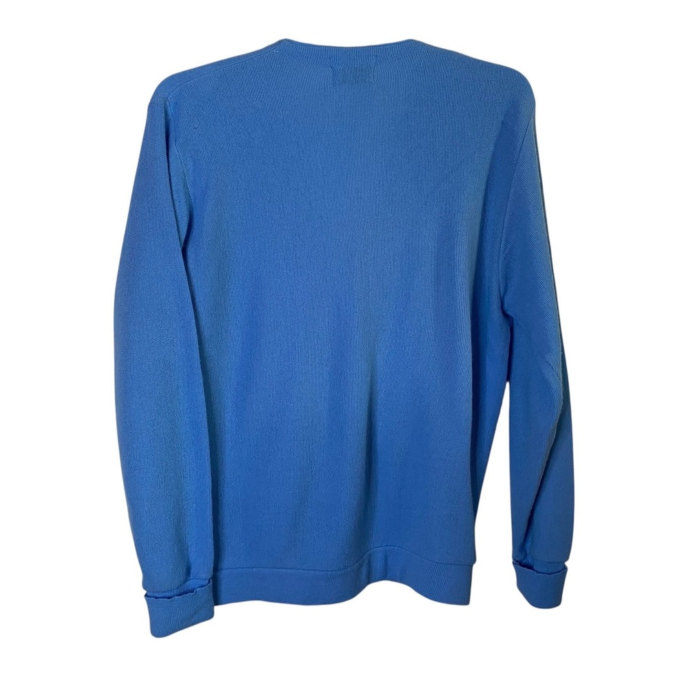Izod Lacoste Mens Vintage Cardigan Sweater Blue Acrylic Large L Crocodile logo - Picture 2 of 7